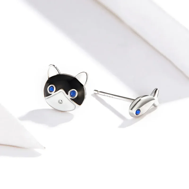 (bilde for) Pandora Style Silver Cat and Fish Stud øredobber - SCE623 - Vis 2