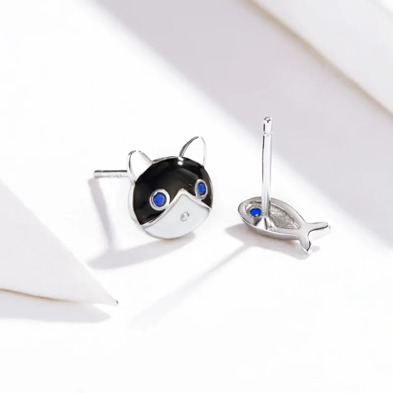 (bilde for) Pandora Style Silver Cat and Fish Stud øredobber - SCE623 - Vis 4