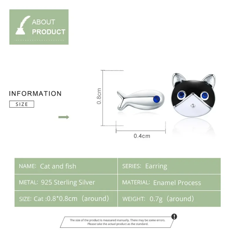 (bilde for) Pandora Style Silver Cat and Fish Stud øredobber - SCE623 - Vis 8