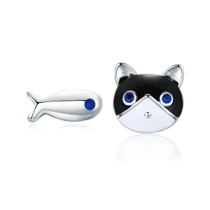 (bilde for) Pandora Style Silver Cat and Fish Stud øredobber - SCE623
