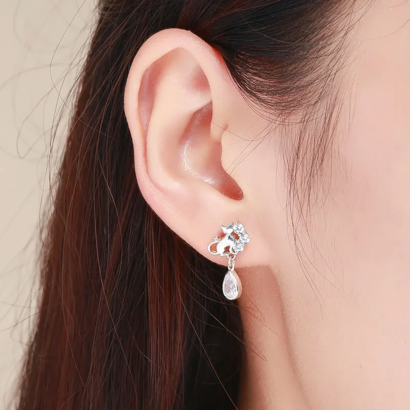 (bilde for) Pandora Style Silver Cat Companionship øredobber - SCE424 - Vis 5
