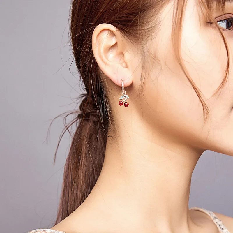 (bilde for) Pandora Style Silver Cherry Dangle øredobber - SCE905 - Vis 7
