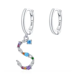 (bilde for) Pandora Style Silver Colorful Letter S Dingle øredobber - SCE1032