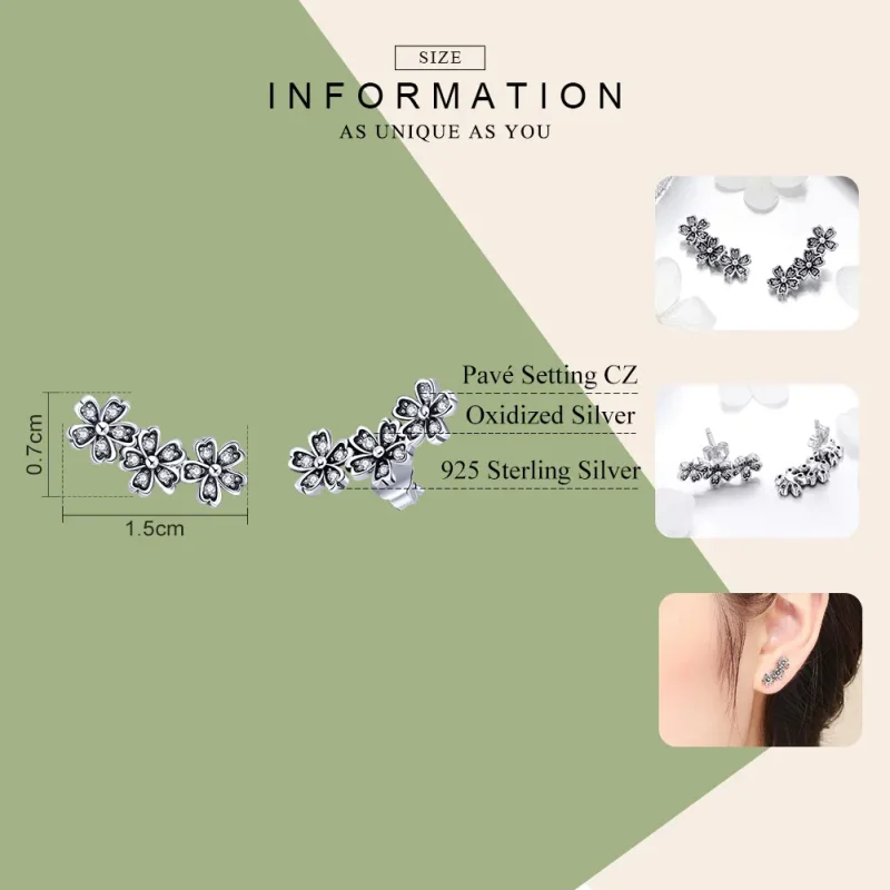 (bilde for) Pandora Style Silver Contracted Daisy Stud øredobber - SCE419 - Vis 4