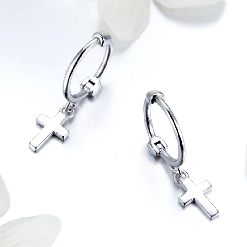 (bilde for) Pandora Style Silver Cross Hengende øredobber - SCE547 - Vis 3