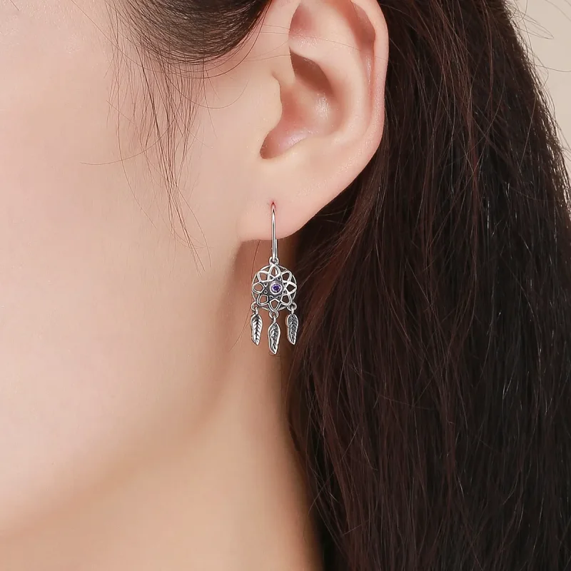 (bilde for) Pandora Style Silver Dreamcatcher Hengende øredobber - SCE394 - Vis 4