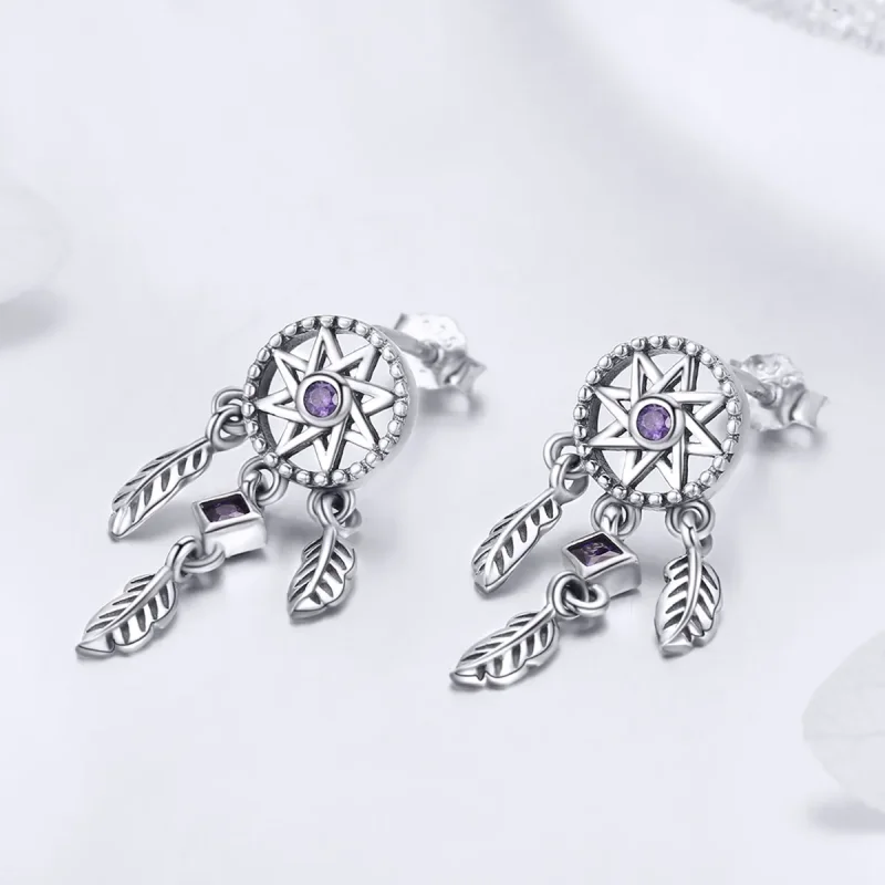 (bilde for) Pandora Style Silver Dreamcatcher Hengende øredobber - SCE502 - Vis 2