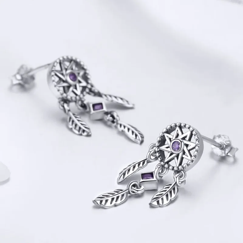 (bilde for) Pandora Style Silver Dreamcatcher Hengende øredobber - SCE502 - Vis 3