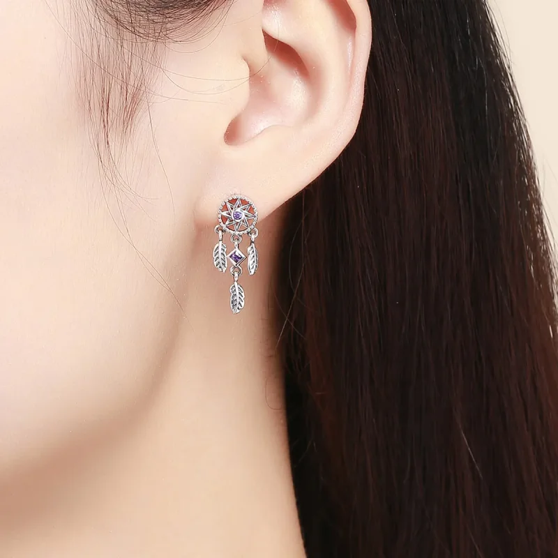 (bilde for) Pandora Style Silver Dreamcatcher Hengende øredobber - SCE502 - Vis 5