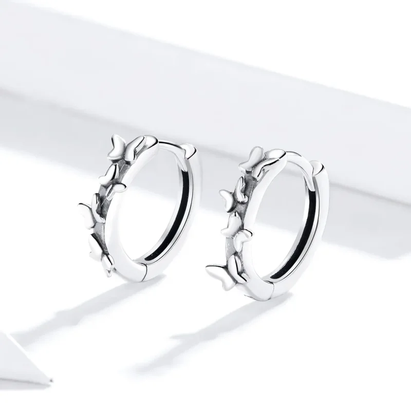 (bilde for) Pandora Style Silver Elegant Butterflies Hoop øredobber - SCE927 - Vis 3