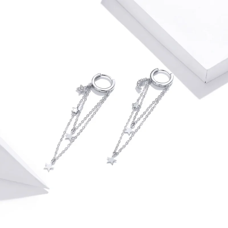 (bilde for) Pandora Style Silver Elegant Star Moon Dangle øredobber - SCE982 - Vis 2