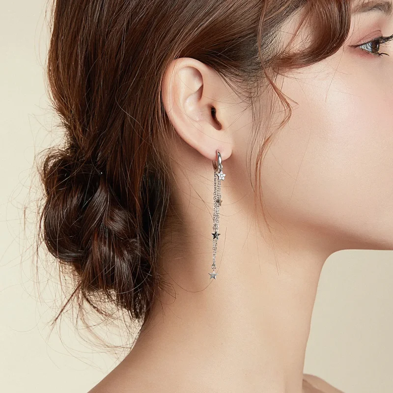 (bilde for) Pandora Style Silver Elegant Star Moon Dangle øredobber - SCE982 - Vis 5