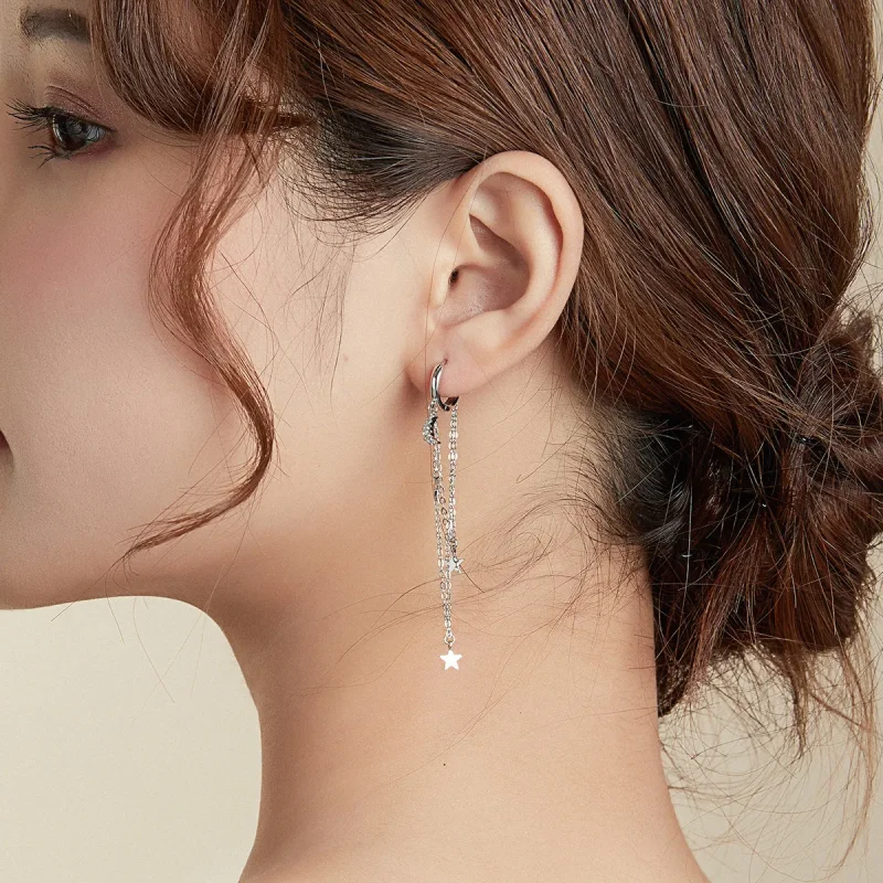 (bilde for) Pandora Style Silver Elegant Star Moon Dangle øredobber - SCE982 - Vis 6