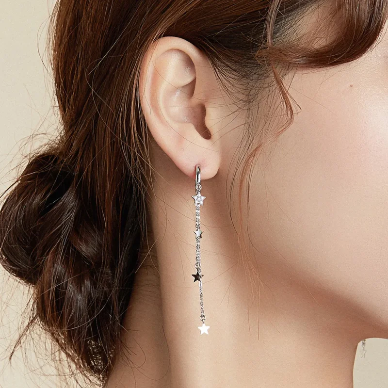 (bilde for) Pandora Style Silver Elegant Star Moon Dangle øredobber - SCE982 - Vis 7