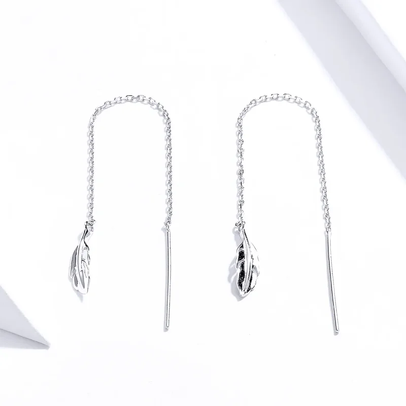 (bilde for) Pandora Style Silver Feather Dingle øredobber - SCE786 - Vis 2