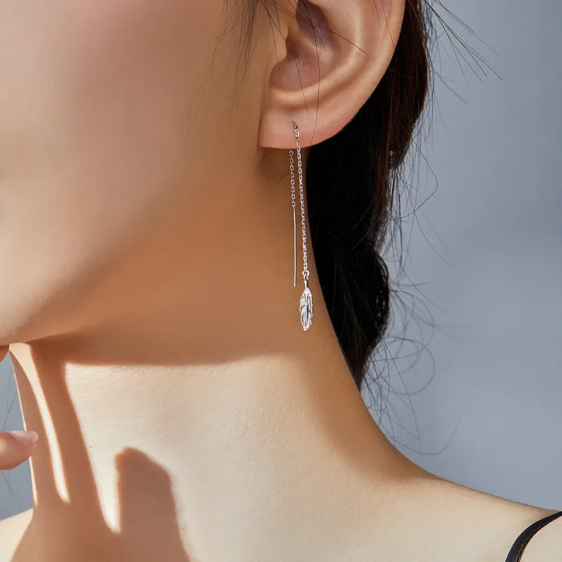 (bilde for) Pandora Style Silver Feather Dingle øredobber - SCE786 - Vis 5