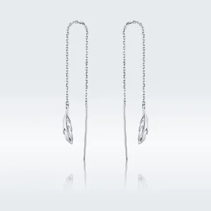 (bilde for) Pandora Style Silver Feather Dingle øredobber - SCE786