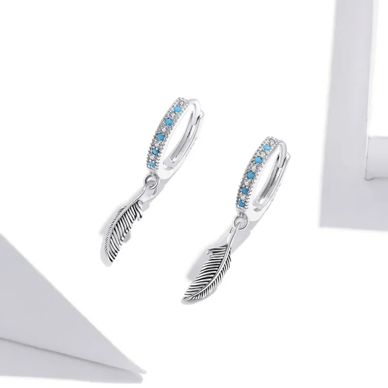 (bilde for) Pandora Style Silver Feather Dingle øredobber - SCE898 - Vis 3