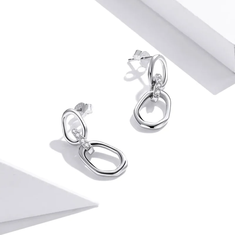 (bilde for) Pandora Style Silver Geometry Dingle øredobber - SCE1016 - Vis 4