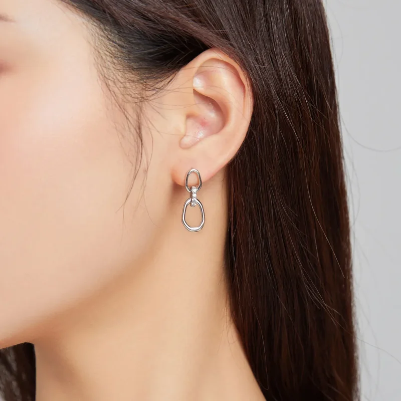 (bilde for) Pandora Style Silver Geometry Dingle øredobber - SCE1016 - Vis 5