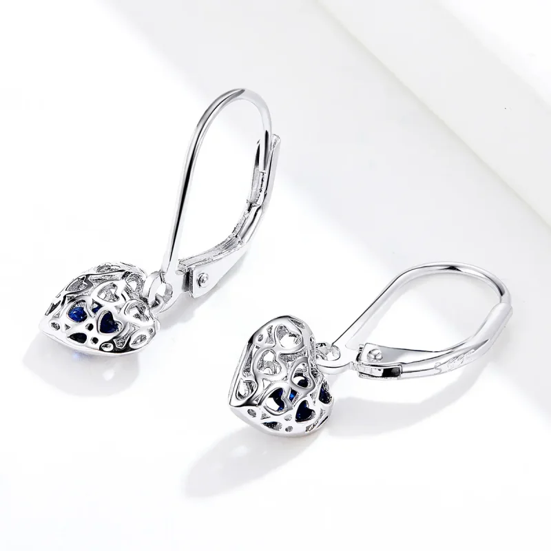 (bilde for) Pandora Style Silver Heart Shape Dingle øredobber - SCE746 - Vis 2