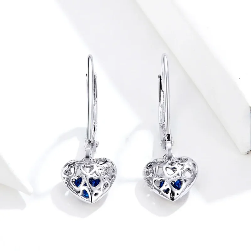 (bilde for) Pandora Style Silver Heart Shape Dingle øredobber - SCE746 - Vis 3