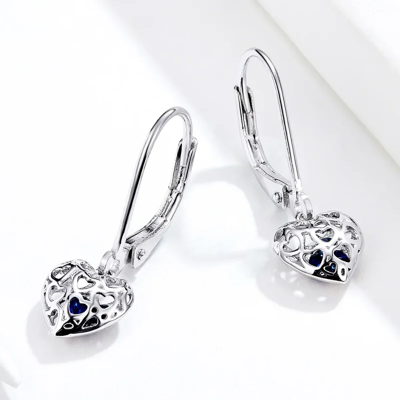 (bilde for) Pandora Style Silver Heart Shape Dingle øredobber - SCE746 - Vis 4