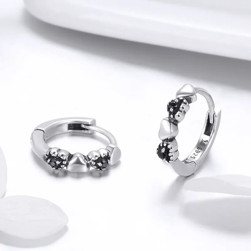 (bilde for) Pandora Style Silver Hearts Dating Hoop øredobber - SCE445 - Vis 3