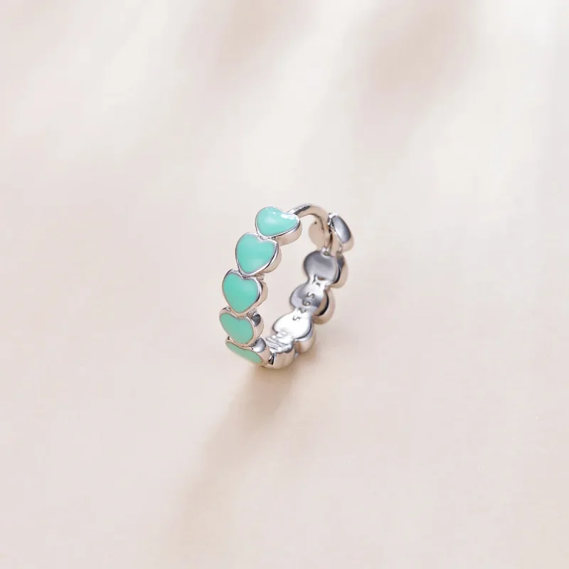 (bilde for) Pandora Style Silver Hearts Hoop øredobber - SCE1052-TQ - Vis 2