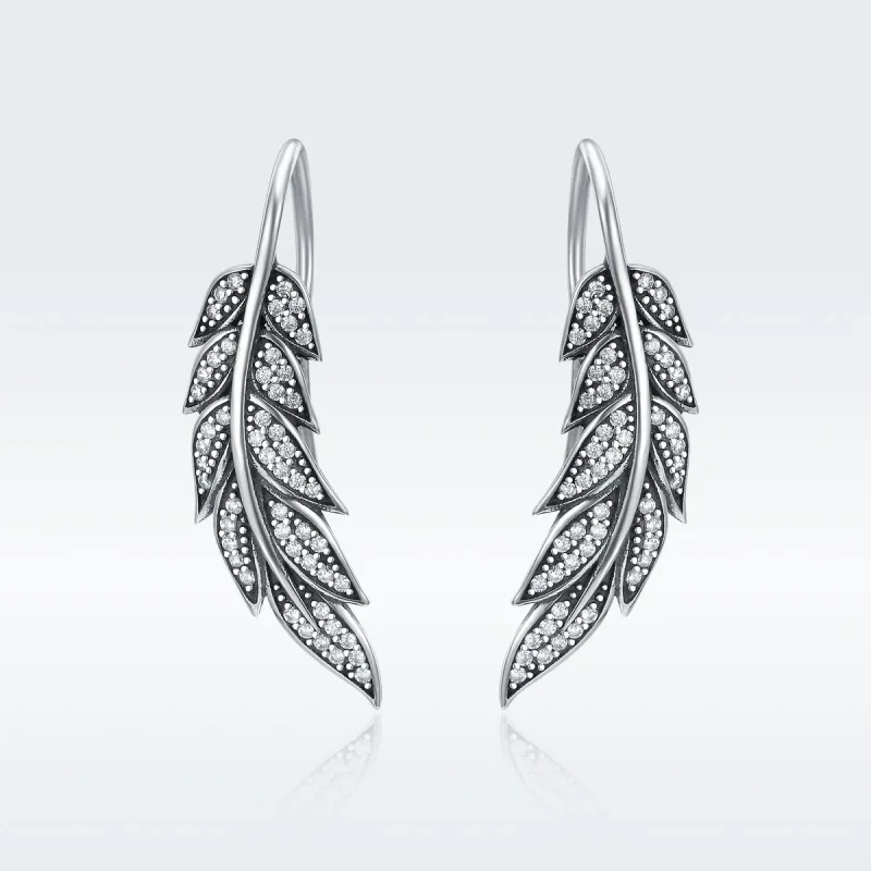 (bilde for) Pandora Style Silver Leaves forelsket hengende øredobber - SCE215 - Vis 2