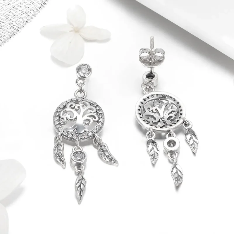 (bilde for) Pandora Style Silver Life Tree & Dream Catcher Hengende øredobber - SCE457 - Vis 4