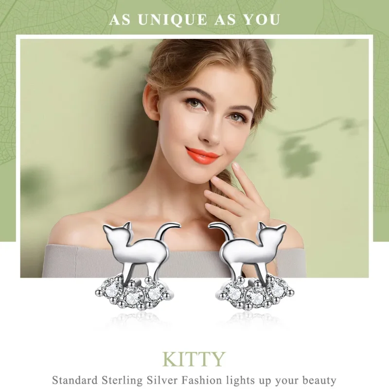 (bilde for) Pandora Style Silver Meow Star Stud øredobber - SCE537 - Vis 2