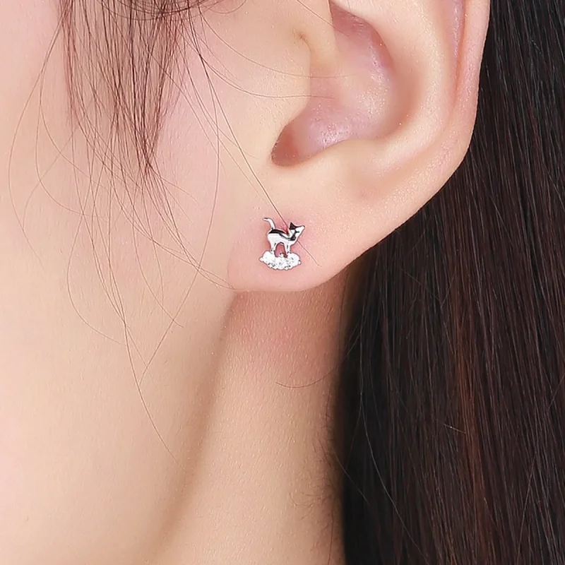 (bilde for) Pandora Style Silver Meow Star Stud øredobber - SCE537 - Vis 4