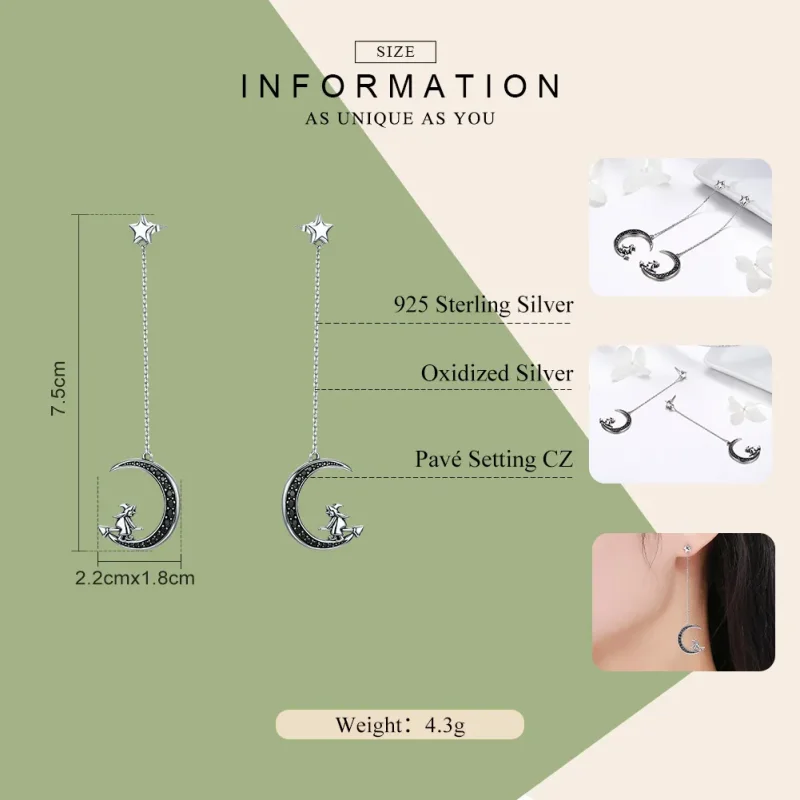 (bilde for) Pandora Style Silver Moon Dingle øredobber - SCE287 - Vis 7