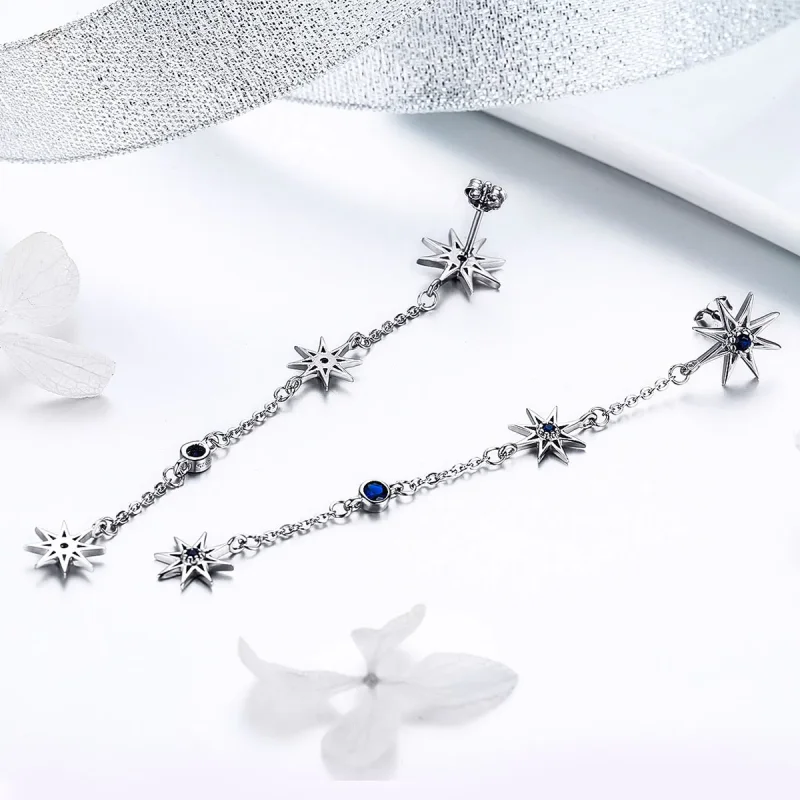 (bilde for) Pandora Style Silver Octagonal Star Dangle øredobber - BSE060 - Vis 2