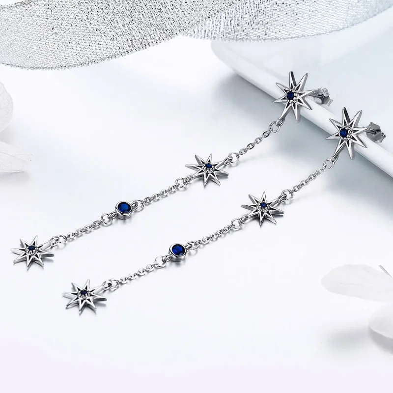 (bilde for) Pandora Style Silver Octagonal Star Dangle øredobber - BSE060 - Vis 3