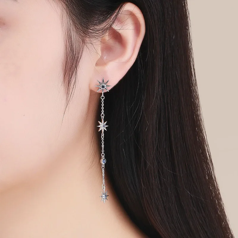 (bilde for) Pandora Style Silver Octagonal Star Dangle øredobber - BSE060 - Vis 5
