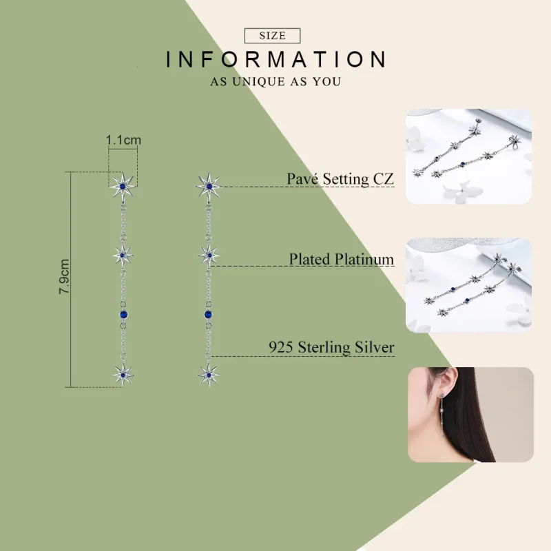 (bilde for) Pandora Style Silver Octagonal Star Dangle øredobber - BSE060 - Vis 7