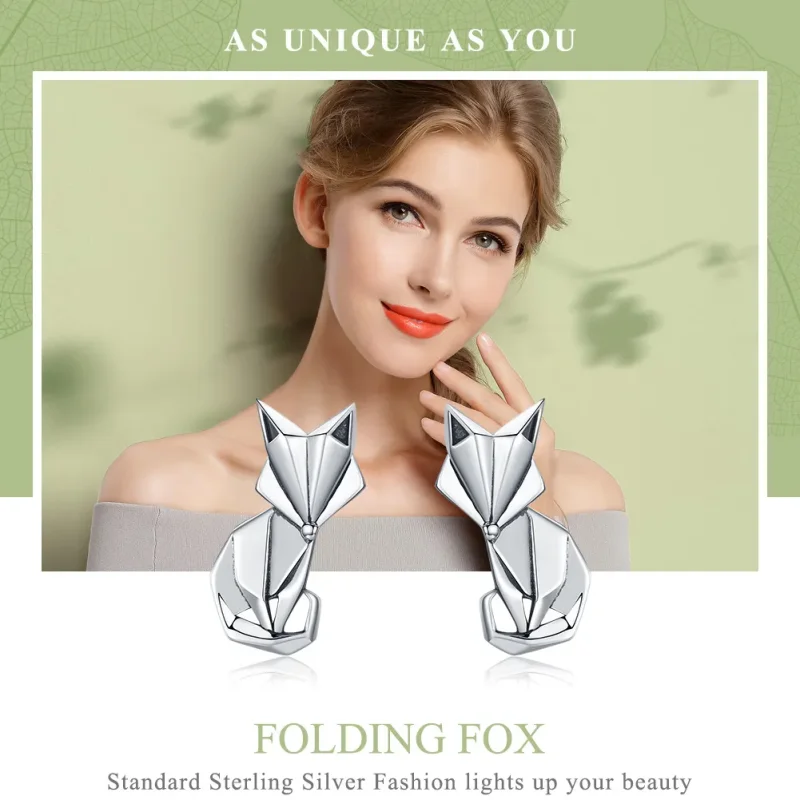 (bilde for) Pandora Style Silver Origami Fox Stud øredobber - SCE526 - Vis 2