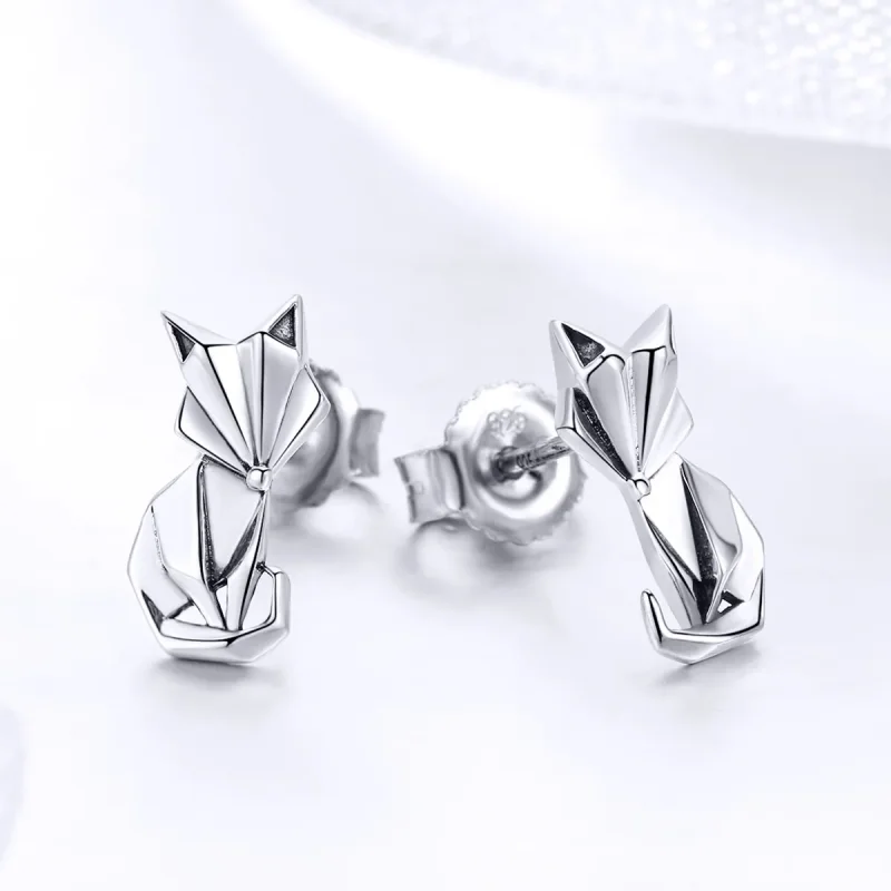 (bilde for) Pandora Style Silver Origami Fox Stud øredobber - SCE526 - Vis 3