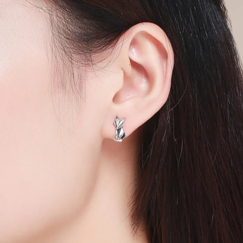 (bilde for) Pandora Style Silver Origami Fox Stud øredobber - SCE526 - Vis 5
