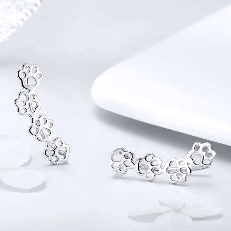 (bilde for) Pandora Style Silver Paw Trail Stud øredobber - SCE430 - Vis 3
