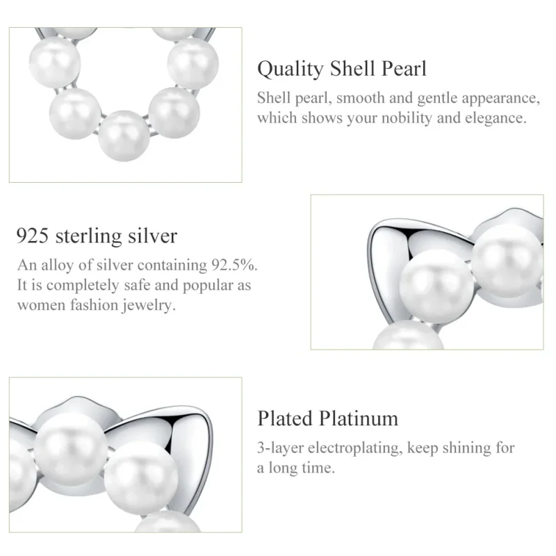 (bilde for) Pandora Style Silver Pearl Cat Stud øredobber - SCE688 - Vis 2