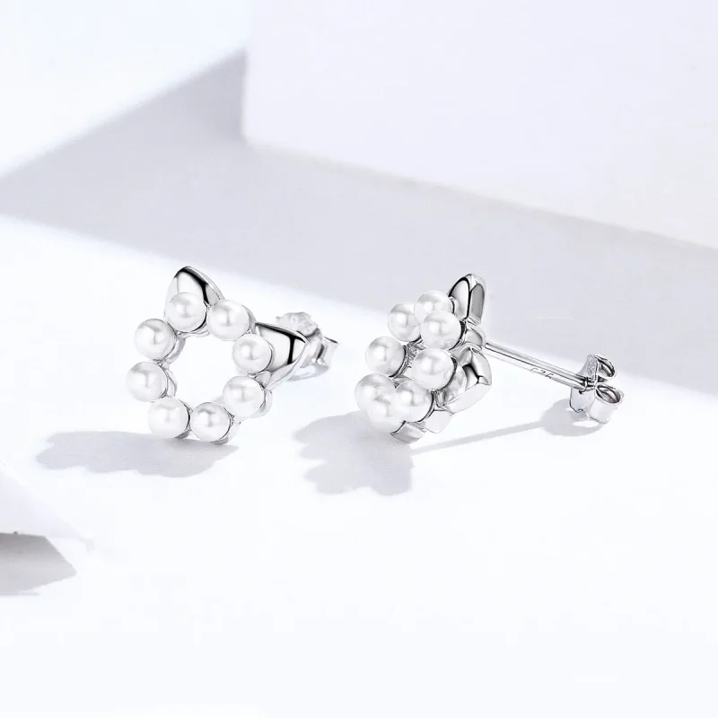 (bilde for) Pandora Style Silver Pearl Cat Stud øredobber - SCE688 - Vis 3