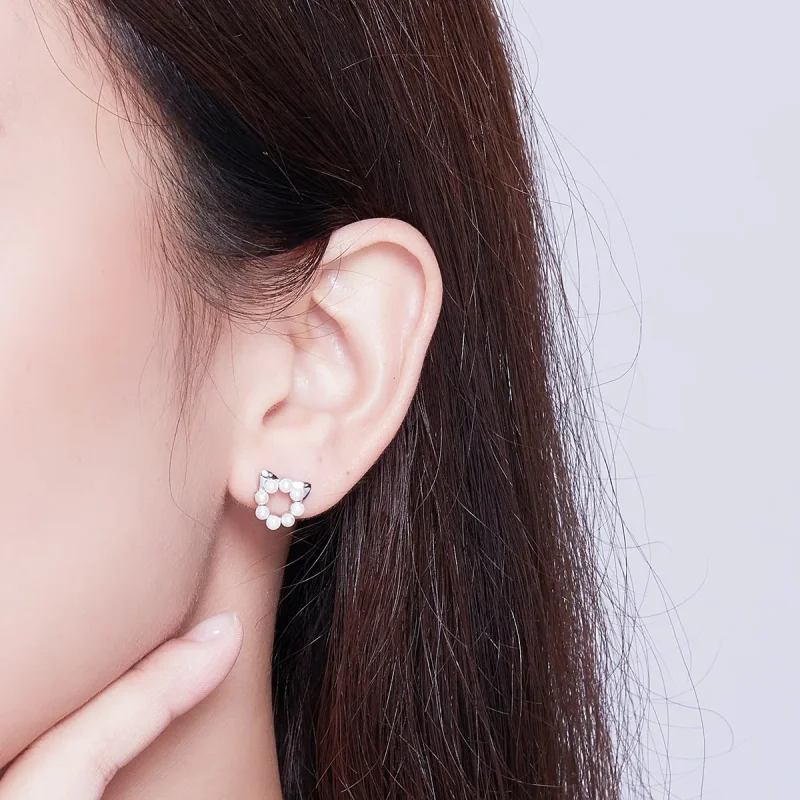 (bilde for) Pandora Style Silver Pearl Cat Stud øredobber - SCE688 - Vis 6