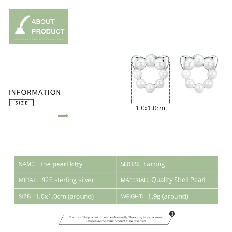 (bilde for) Pandora Style Silver Pearl Cat Stud øredobber - SCE688 - Vis 7