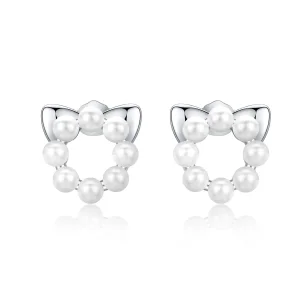(bilde for) Pandora Style Silver Pearl Cat Stud øredobber - SCE688