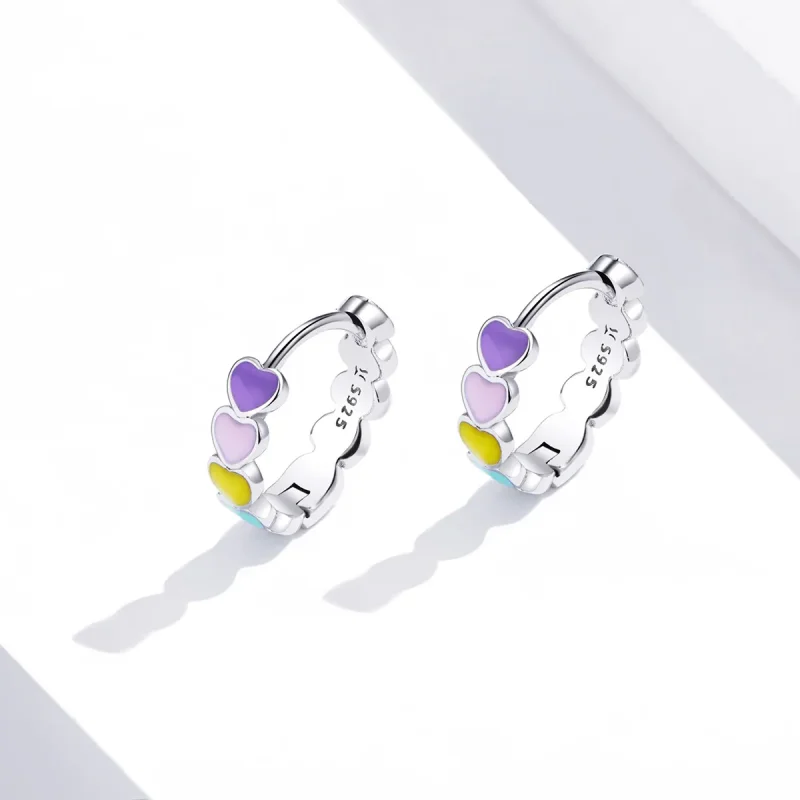 (bilde for) Pandora Style Silver Rainbow Hearts Hoop øredobber - SCE909 - Vis 2
