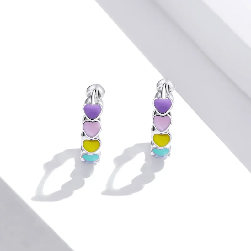 (bilde for) Pandora Style Silver Rainbow Hearts Hoop øredobber - SCE909 - Vis 4