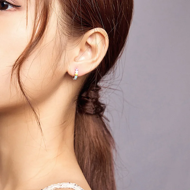 (bilde for) Pandora Style Silver Rainbow Hearts Hoop øredobber - SCE909 - Vis 6